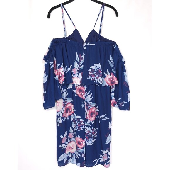 NWT Anthro YUMI KIM Size L Celine Mini Dress Women’s Blue Floral Cold Shoulder - Picture 6 of 11